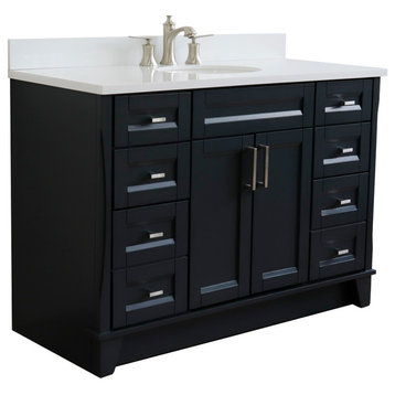 49" Single Sink Vanity, Dark Gray Finish With White Quartz And Oval Sink