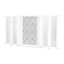 Fusion Gates - 71.5"-74" White Pearl Fusion Gate with Satin Harvest Design - Dog Gates