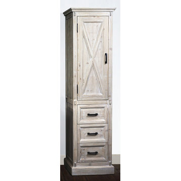 79" Rustic Solid Fir Barn Door Style Side Cabinet, White Washed