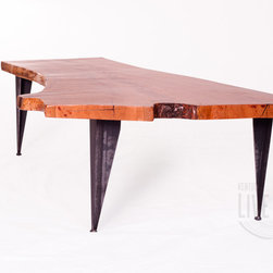 Cherry Crotch Coffee Table On Tapered Iron Legs - Coffee Tables