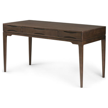 Transitional Desk, Pull Out Tray With Flip Down Front & 2 Drawers, Walnut Brown