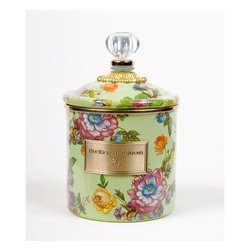 Flower Market Small Enamel Canister - Green | MacKenzie-Childs - Bathroom Canisters