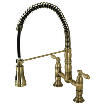 GS1273AL Two-Handle Deck-Mount Pull-Down Sprayer Kitchen Faucet, Antique Brass