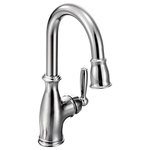 Moen - Moen Brantford Chrome 1-Handle High Arc Pulldown Bar Faucet - Brantford kitchen and bar/prep faucets make a traditionally styled space feel truly finished. The spout enhances the curvature of the faucet body and handle for a beautiful, polished look.
