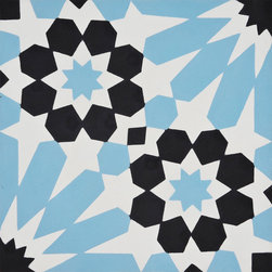 Moroccan Mosaic and Tile House - Agdal Handmade Cement Tile, Black/Sky Blue, Sample - Tile