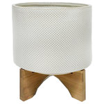 Sagebrook Home - Ceramic 9" Planter On Stand, White Dot - There is never a wrong place to décor your home with a polka dot planter pot. Beautiful ceramic round planter sitting on a wood stand with a tan polka dot design on the exterior . This stunnig planter will look great anywhwere you place it.