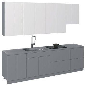 Kitchen Contemporary Collection Gray & White Gloss Color Base Size 9.5Ft Wide