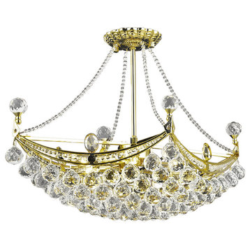 4 and 6 Corner Design 6 Light 24" Gold Chandelier With Clear European Crystals