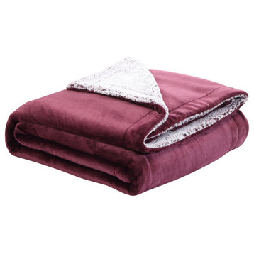 Amarey Flannel Reversible Sherpa Throw Blanket, Purple, 60"x80"