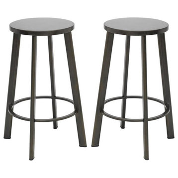 Home Square Metro 25" Round Vintage Counter Stool in Steel - Set of 2