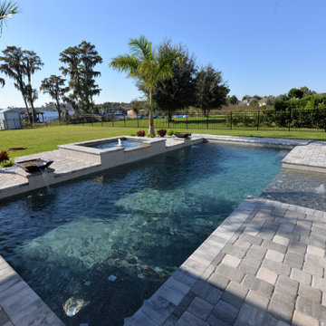 Geometric Swimming Pool with Water Bowls in Windermere, FL