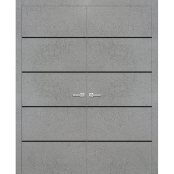 Solid French Double Doors 72 x 80 | Planum 0015 Concrete with