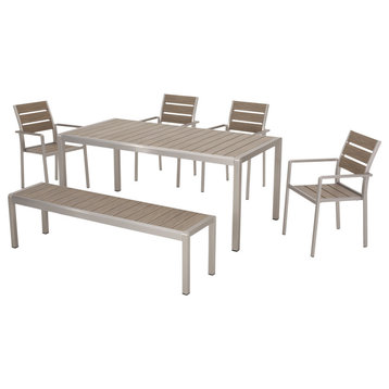 Grace Coral Outdoor 6 Seater Dining Set With Dining Bench, Natural/Silver