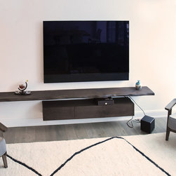 Live Edge Floating Shelf with custom Walnut Entertainment Box - Console Tables