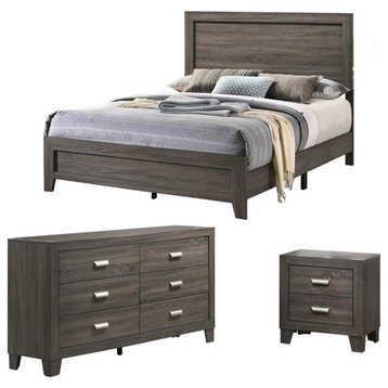 Rustic Wood Gray 3pc Bedroom Set in Twin Size with Dresser and Nightstand
