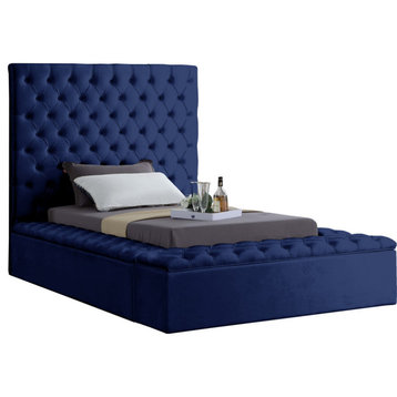 Bliss Velvet Upholstered  Bed, Navy, Twin
