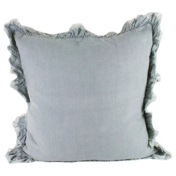 Ruffled Linen Down Filled Throw Pillow, 20"x20", Blue-Gray