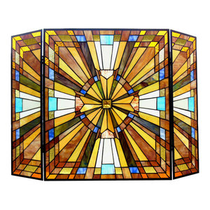 26 Mission Style Stained Glass Fireplace Screen Amber