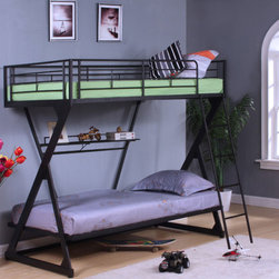 Zazie Z-Shape Twin/Twin Bunk Bed with Bookshelf - Bunk Beds