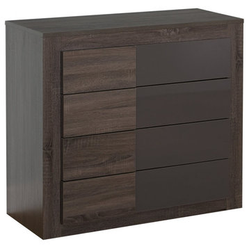 Modern Dresser, Unique Design & 2 Tone Drawers, Dark Sonoma Oak/High Gloss Gray