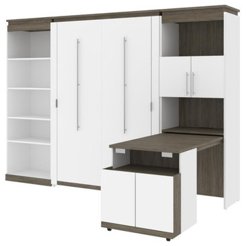 Bestar Orion 118W Full Murphy Bed with Shelving and Fold-Out Desk (119W) in...