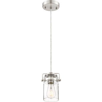 Antebellum 1 Light Mini Pendant, Brushed Nickel and Clear