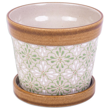 Novica Handmade Green Courtyard Ceramic Flower Pot, 5"