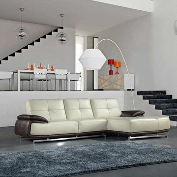 hite and Brown Top Grain Italian Leather Sectional Sofa with Chaise