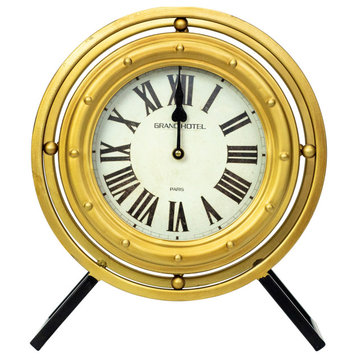 Retro Standing Desk Clock With Roman Numerals, Black and Gold Metal Finish