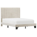 Hillsdale Furniture - Hillsdale Crestone Adjustable Height Channel Upholstered Full Platform Bed, Cream, Full Bed - Bring the glamour of a luxury resort to your bedroom with this chic upholstered platform bed.  This full size bed is crafted from a blend of hardwood and upholstery and showcases a streamlined silhouette that looks good in any modern bedroom.  Covered in a velvet-look polyester fabric in a luxurious cream hue, it has deep channel tufting that lures you into the bed for a peaceful night’s sleep. This platform bed supports your mattress completely on slats, with no need for a box spring, providing an elegant low profile. Assembly required.