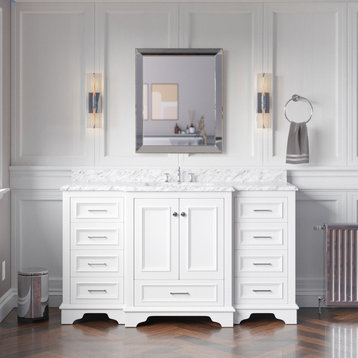 Nantucket 60" Bath Vanity, White, Carrara Marble, Single Vanity