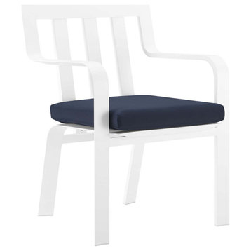 Baxley Stackable Outdoor Patio Aluminum Dining Armchair, White Navy