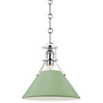 Hudson Valley Lighting - Painted No.2 Small 1-Light Pendant, Polished Nickel, Leaf Green Shade - Painted No.2 has an effortless look, the result of careful consideration. A relaxed form with timeless style, three beautiful finish options make it feel fresh. Adjustable and utilitarian, approachable and universal, this collection adds texture through its components and charm through its many circle details.