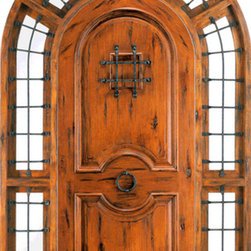 Round Top Knotty Alder Prehung Entry Door, Wrap Around Transom - Front Doors