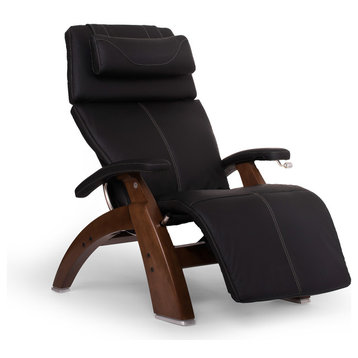 Human Touch PC-420 Perfect Chair Walnut Zero-Gravity Recliner Black SoftHyde