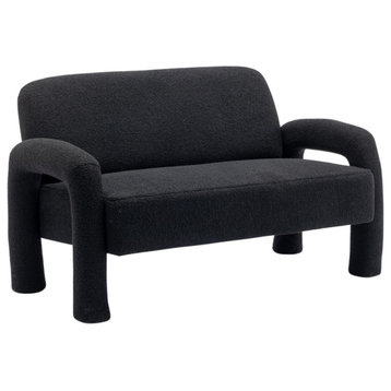 SEYNAR Modern Sherpa Boucle Love seat ,Upholstered Living Room 2-Seater Sofa, Black