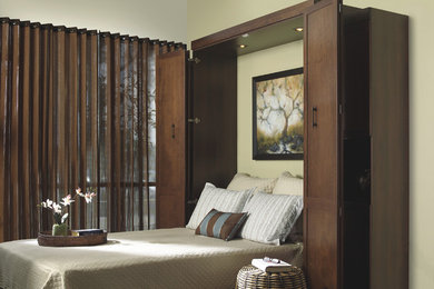 Bedroom - mid-sized transitional guest carpeted and green floor bedroom idea in Miami with yellow walls and no fireplace