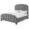 Inspired Home Zaida Bed, Velvet Upholstered, Gray, Queen