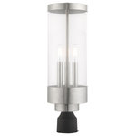 Livex Lighting - Livex Lighting 20728-91 Hillcrest - Three Light Outdoor Post Top Lantern - The three light outdoor post top lantern from theHillcrest Three Ligh Brushed Nickel Clear *UL Approved: YES Energy Star Qualified: n/a ADA Certified: n/a  *Number of Lights: Lamp: 3-*Wattage:40w Candelabra Base bulb(s) *Bulb Included:No *Bulb Type:Candelabra Base *Finish Type:Brushed Nickel