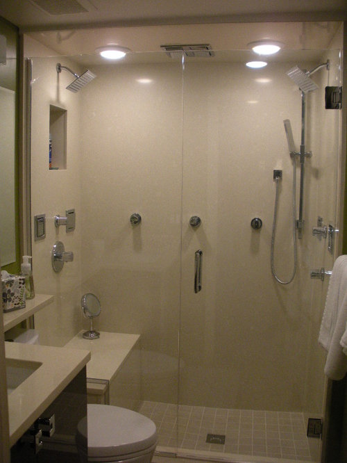 Shower enclosure, Quartz Slab or grouted tile