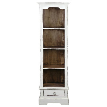 Sunset Trading Cottage Narrow Transitional Bookcase in Distressed White Wood