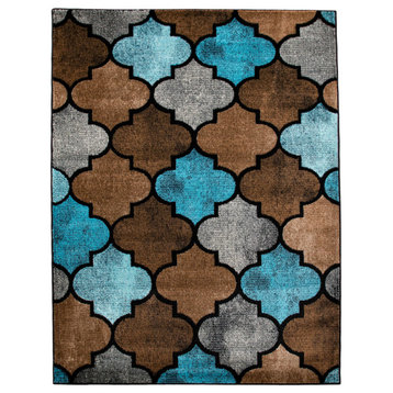 Area Rug With Moroccan Pattern, Brown Blue, 3'11"x5'7"