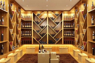 Wine cellar - large craftsman dark wood floor wine cellar idea in Toronto