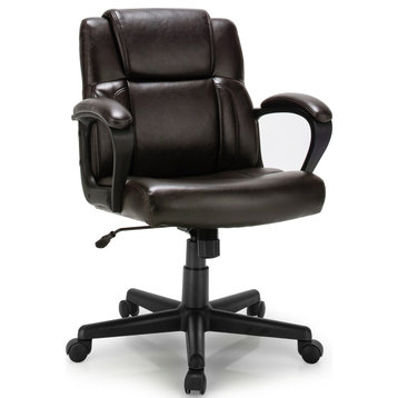 Costway Executive Leather Office Chair Adjustable Computer Desk Chair Armrest