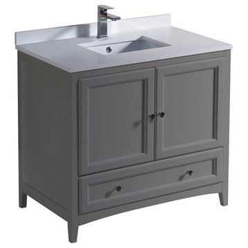 Fresca Oxford 36" Traditional Wood Bathroom Cabinet with Top/Sink in Gray