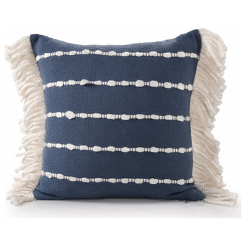 20" X 20" Navy And Ivory 100% Cotton Striped Zippered Pillow