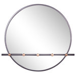 The Novogratz - Industrial Silver Wood Wall Mirror 46324 - Hang this round wall mirror in an entryway, bathroom, or bed room. This item ships in 1 carton. Can be hung vertically using the metal rings on the back; nails and screws not included. Suitable for indoor use only. Maximum weight limit is 20 lbs. This is a single wall mirror. Industrial style.