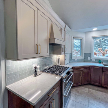 Two Tone Kitchen with Wood Stained and Light Beige Cabinets