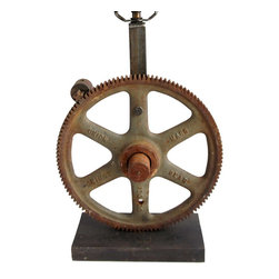 Vintage American Industrial Cast Iron Cog Gear as a Table Lamp - Products