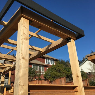 Pergola end, terminating into sports court